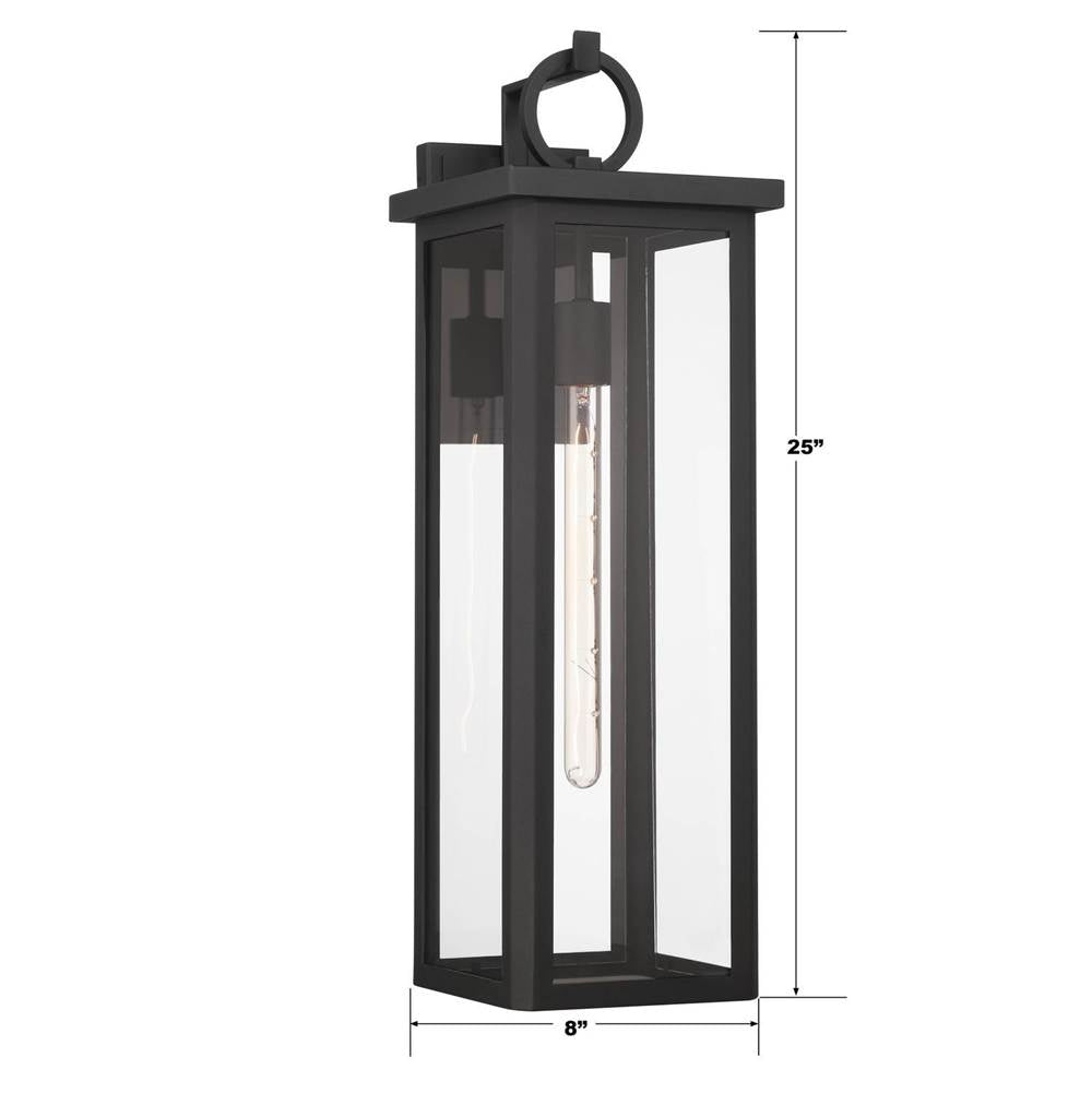 Outdoor Landscape Lighting LED 12V Low Voltage Boadie 1 Light Outdoor Sconce 8"x25" Stainless Steel and Glass Matte Black Finish 120V E26 LED Bulb Socket for Patio, Garden, Exterior Walls