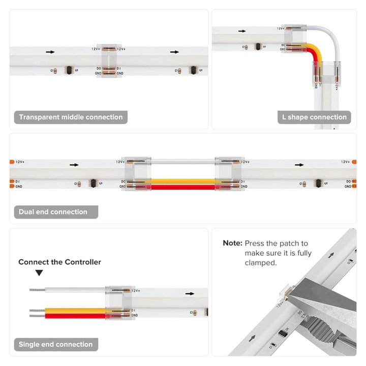Outdoor Landscape Lighting LED 12V Low Voltage 5-Pack SLD 3-Pin Low Voltage CCT COB LED Strip Connectors - 10mm & 12mm Dotless Strip Lights