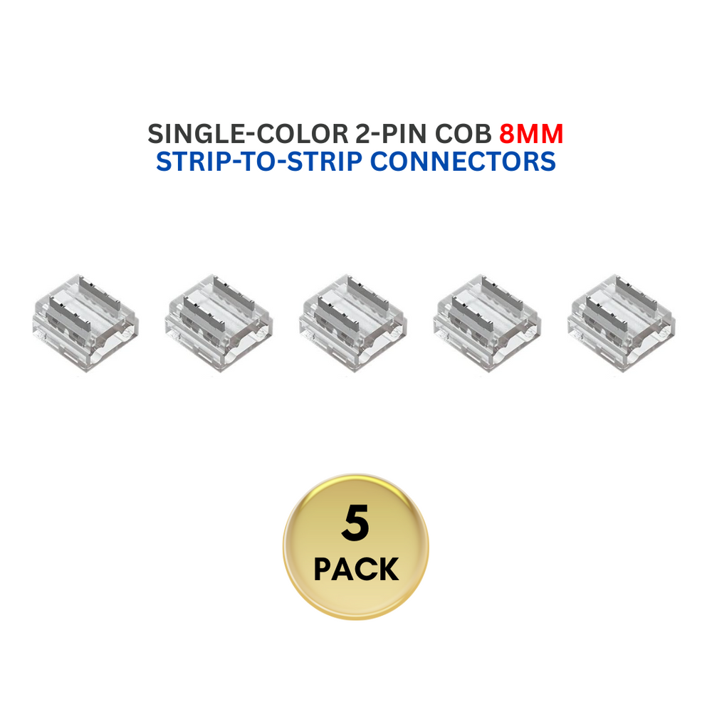 Outdoor Landscape Lighting LED 12V Low Voltage 5-Pack SLD 2-Pin Low Voltage COB LED Strip Connectors - Single-Color 5mm, 8mm & 10mm Strip Lights 8mm 2-Pin Strip-to-Strip
