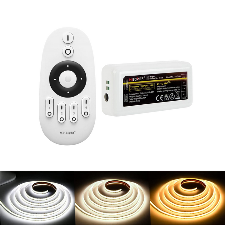 Outdoor Landscape Lighting LED 12V Low Voltage SLD07 Dotless Linear LED Tunable CCT (2700K-6500K) 4.5W/ft for 10mm COB Strip Lights Low Voltage DC24V Tape Light With FUT035 Controller and FUT094 Remote (+$48)