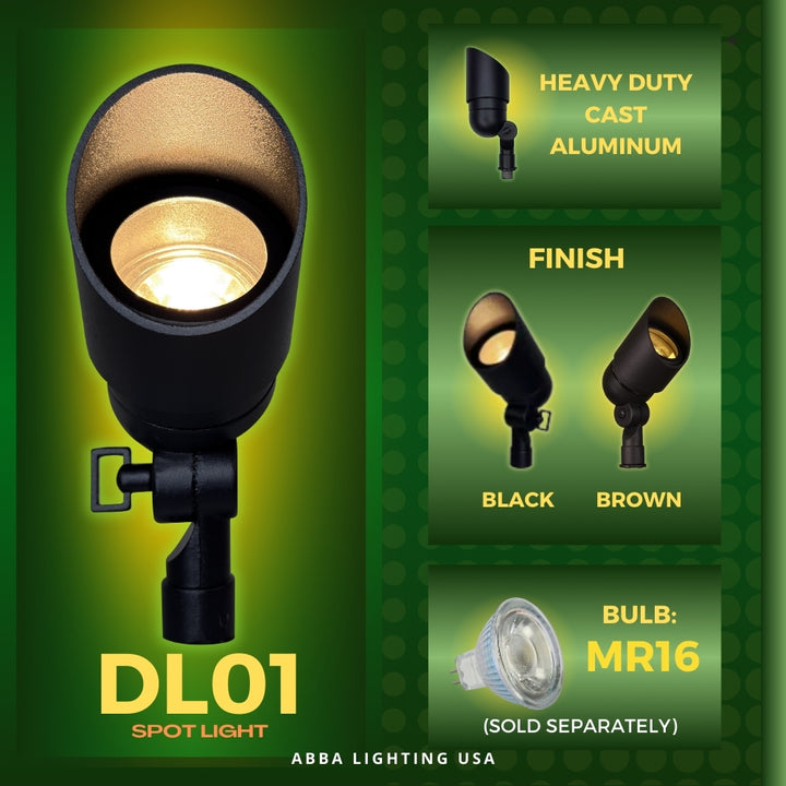 Outdoor Landscape Lighting LED 12V Low Voltage DL01 12V Low Voltage Outdoor LED Landscape Aluminum Spotlight | MR16 Socket Light Fixture