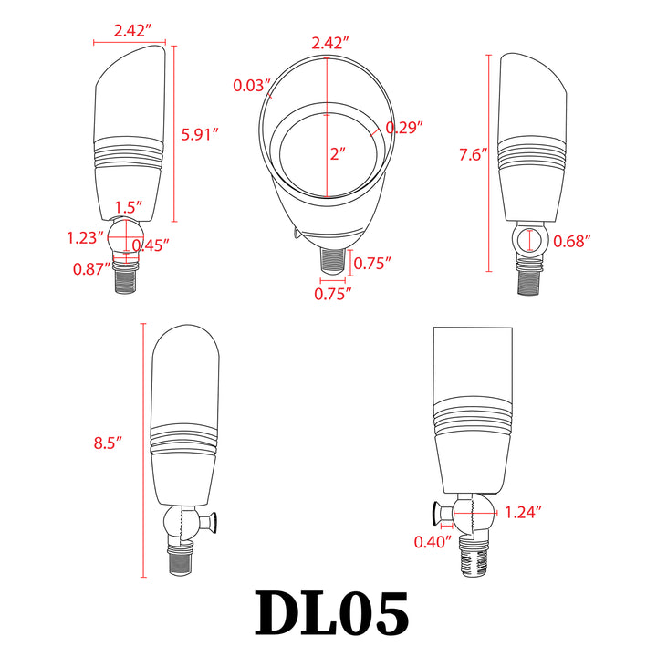 Outdoor Landscape Lighting LED 12V Low Voltage DL05 12V Low Voltage LED Landscape Aluminum Spotlight | Aluminum Bullet Outdoor Directional Light with MR16 Socket