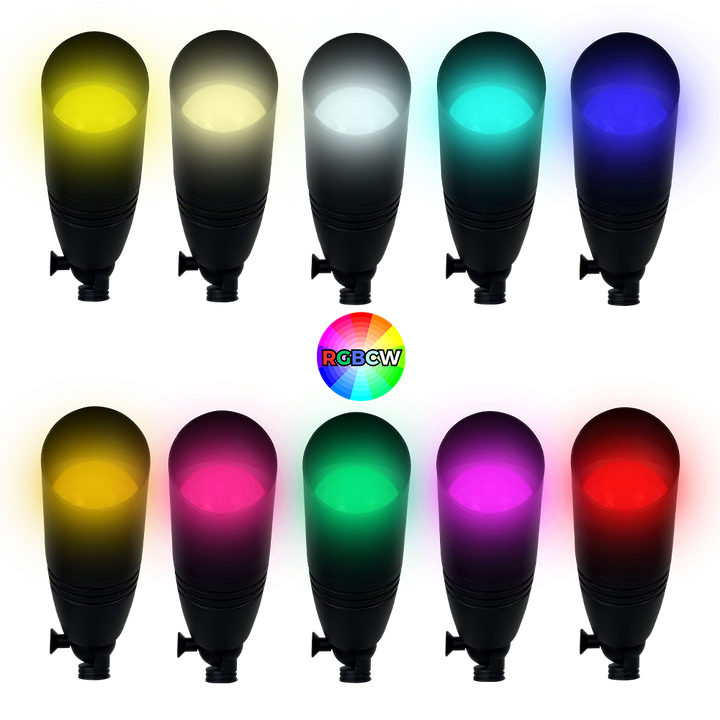 Outdoor Landscape Lighting LED 12V Low Voltage DL05R 8W RGBCW Cast Aluminum 12V AC/DC Low Voltage Integrated LED Smooth Bullet Directional Outdoor Spotlight IP65