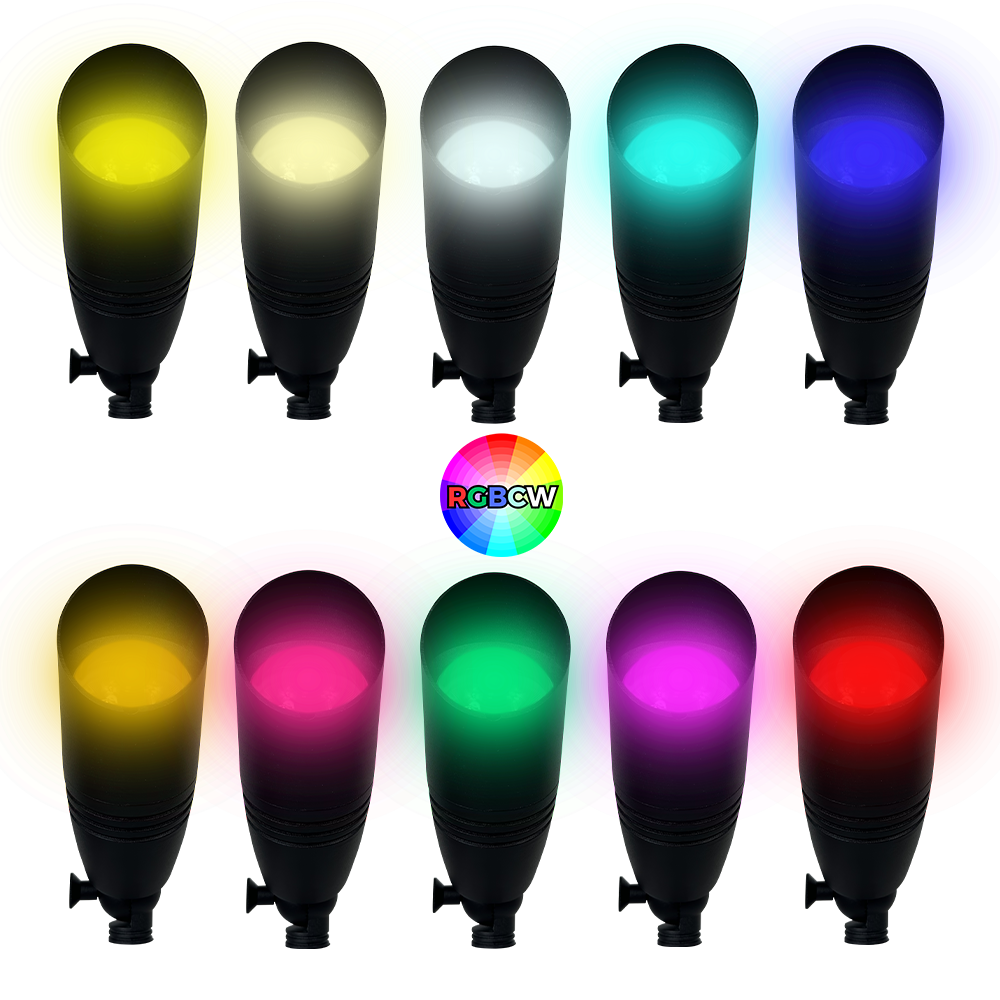Outdoor Landscape Lighting LED 12V Low Voltage DL05R 8W 4x/8x/12x Package RGBCW Cast Aluminum 12V AC/DC Low Voltage Integrated LED Smooth Bullet Directional Outdoor Spotlight IP65