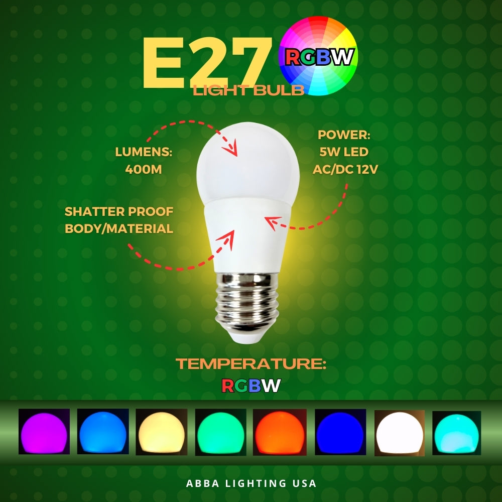 Outdoor Landscape Lighting LED 12V Low Voltage E27 6W LED 12V Low Voltage Bulbs Non-Dimmable Energy Saving Light Bulb 6W RGB + Warm White + Cool White No Remote