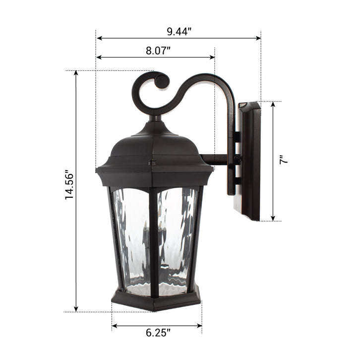 Outdoor Landscape Lighting LED 12V Low Voltage Aluminum LED Wall Flame Lantern with Water Glass 12.5W 1200lm 3000K with Flame Bulb Effect Fixture with Photocell and Motion Sensor Integrated LED Line Voltage 120V AC IP65 Waterproof