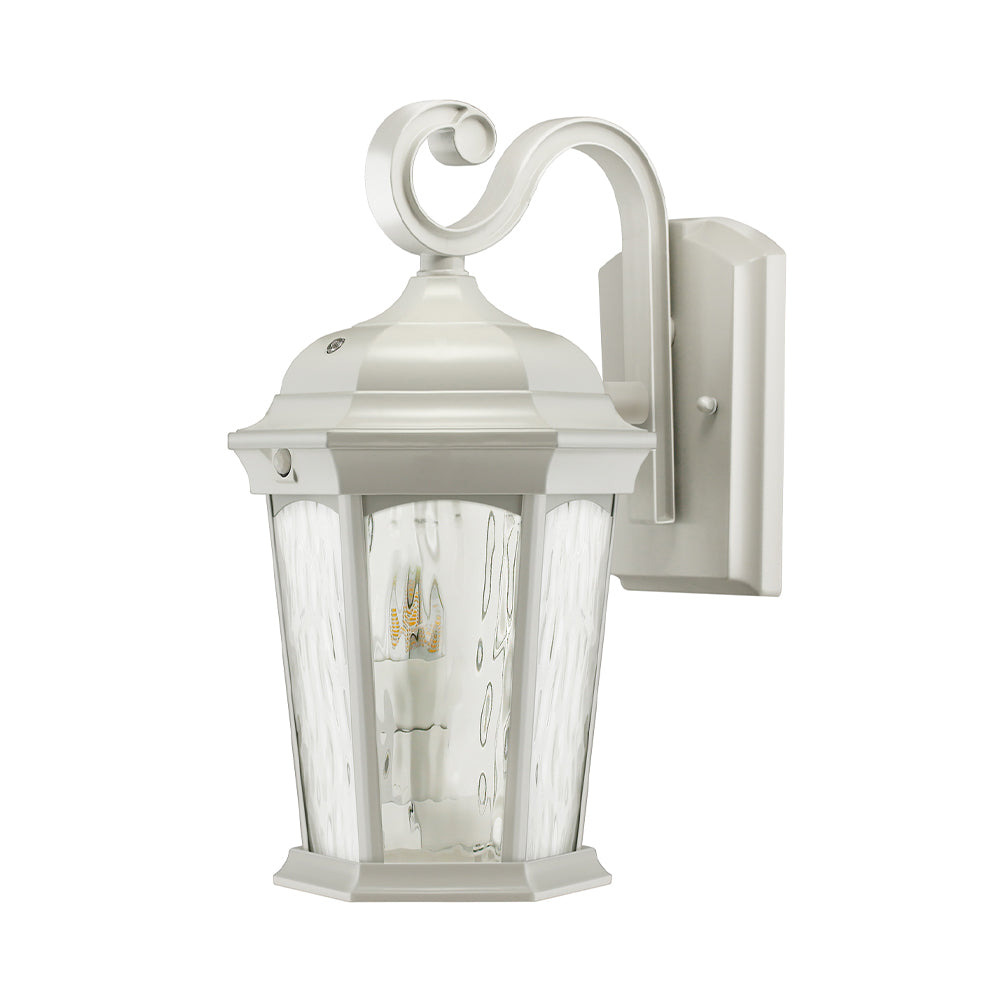 Outdoor Landscape Lighting LED 12V Low Voltage Aluminum LED Wall Flame Lantern with Water Glass 12.5W 1200lm 3000K with Flame Bulb Effect Fixture with Photocell and Motion Sensor Integrated LED Line Voltage 120V AC IP65 Waterproof White