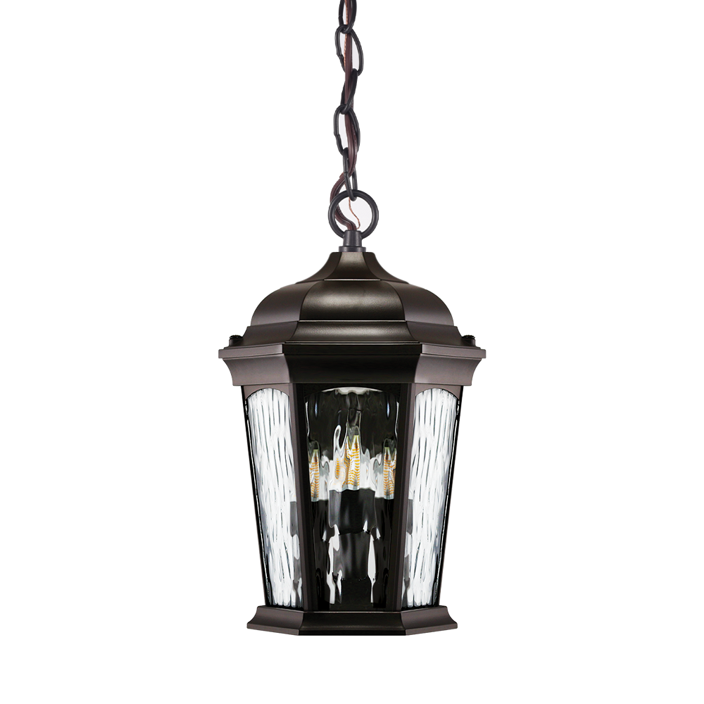Outdoor Landscape Lighting LED 12V Low Voltage Aluminum LED Hanging Flame Lantern with Water Glass 12.5W 1300lm 3000K with Flame Bulb Effect Fixture with Photocell and Motion Sensor Integrated LED Line Voltage 120V AC IP64 Damp-rated