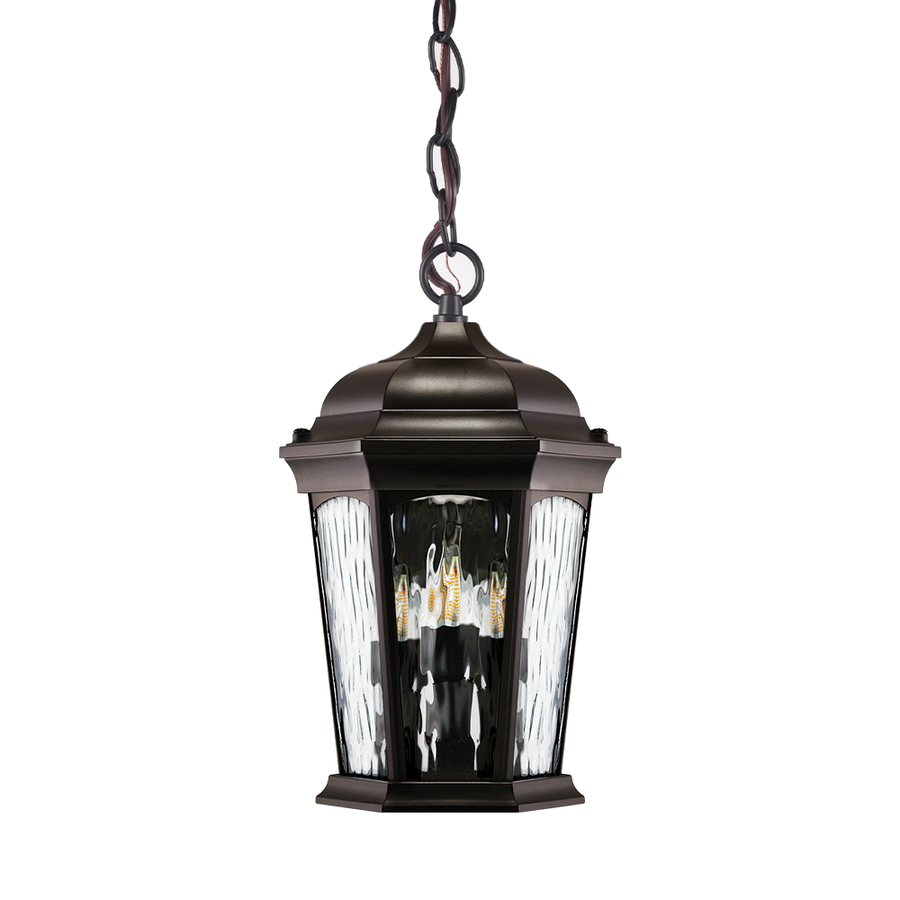 Outdoor Landscape Lighting LED 12V Low Voltage Aluminum LED Hanging Flame Lantern with Water Glass 12.5W 1300lm 3000K with Flame Bulb Effect Fixture with Photocell and Motion Sensor Integrated LED Line Voltage 120V AC IP64 Damp-rated