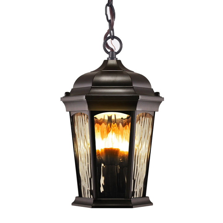 Outdoor Landscape Lighting LED 12V Low Voltage Aluminum LED Hanging Flame Lantern with Water Glass 12.5W 1300lm 3000K with Flame Bulb Effect Fixture with Photocell and Motion Sensor Integrated LED Line Voltage 120V AC IP64 Damp-rated