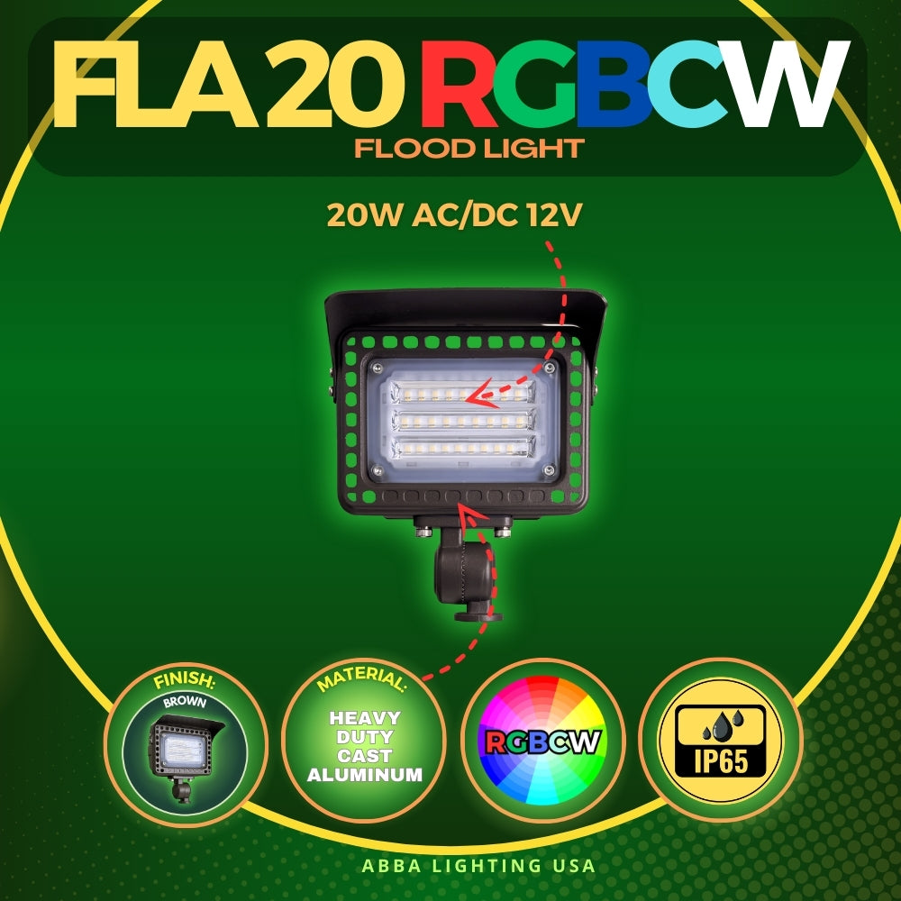 Outdoor Landscape Lighting LED 12V Low Voltage FLARGBCW20 12V Low Voltage 20W RGBCW Outdoor LED Landscape Lighting Bronze Aluminum Floodlight