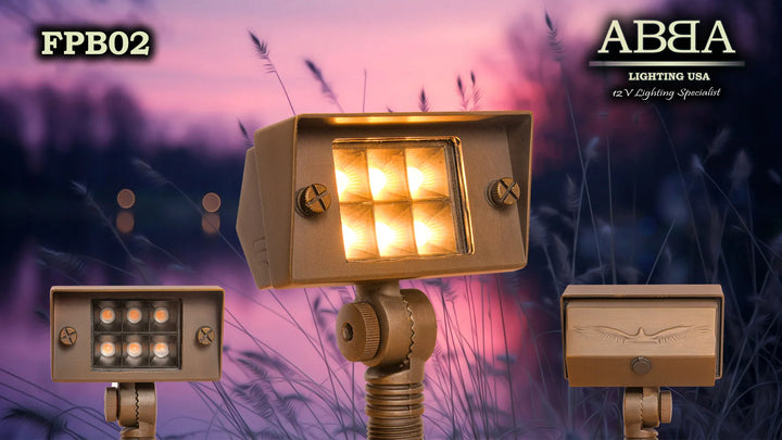 Outdoor Landscape Lighting LED 12V Low Voltage FPB02 Cast Brass Floodlight | 2W-7W 3000K Warm White Integrated Low Voltage Landscape Light