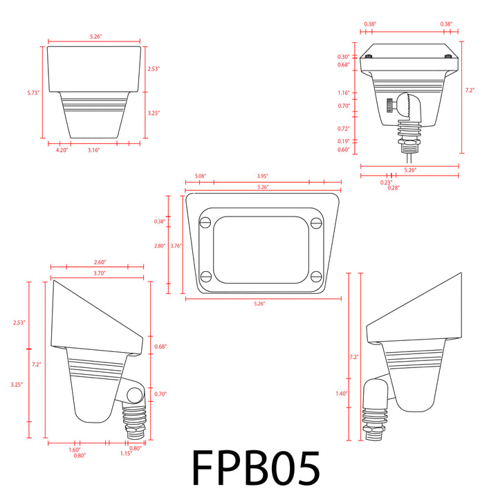 Outdoor Landscape Lighting LED 12V Low Voltage FPB05 Cast Brass Rectangular LED 12V Low Voltage Directional Floodlight Adjustable Landscape Lighting MR16 Socket