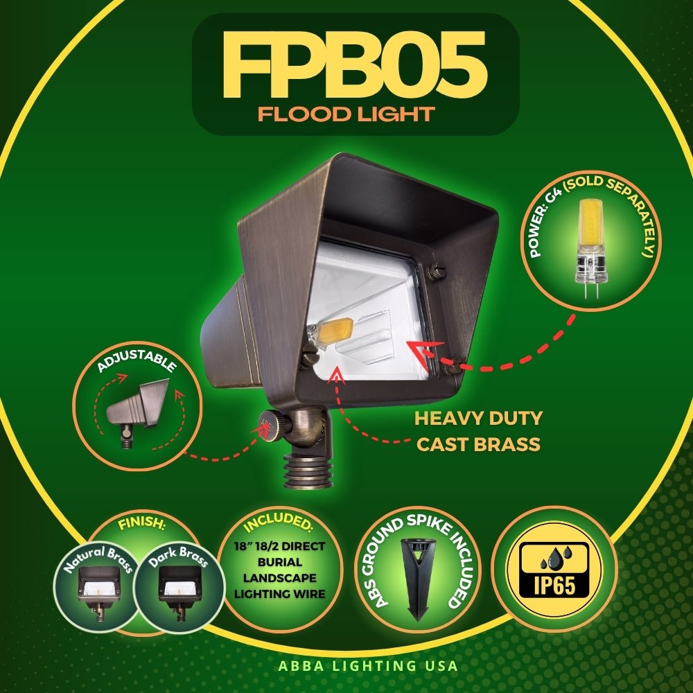 Outdoor Landscape Lighting LED 12V Low Voltage FPB05 4x/8x/12x Package Cast Brass Rectangular LED 12V Low Voltage Directional Floodlight Adjustable Landscape Lighting with MR16 5W 3000K Bulb