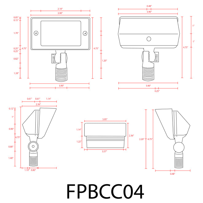 Outdoor Landscape Lighting LED 12V Low Voltage FPBCC04 Cast Brass 3CCT Adjustable 2W-7W Rectangular Built-In LED Floodlight Low Voltage Fixture