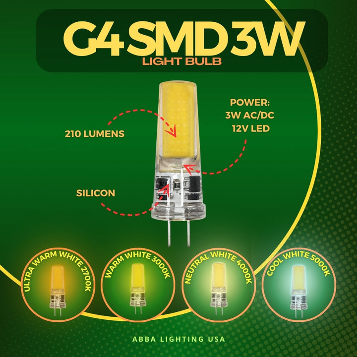 Outdoor Landscape Lighting LED 12V Low Voltage G4 2W/3W 12V AC/DC COB Low Voltage LED Bi-Pin Light Bulb | Landscape Lighting Accessory 3W AC
