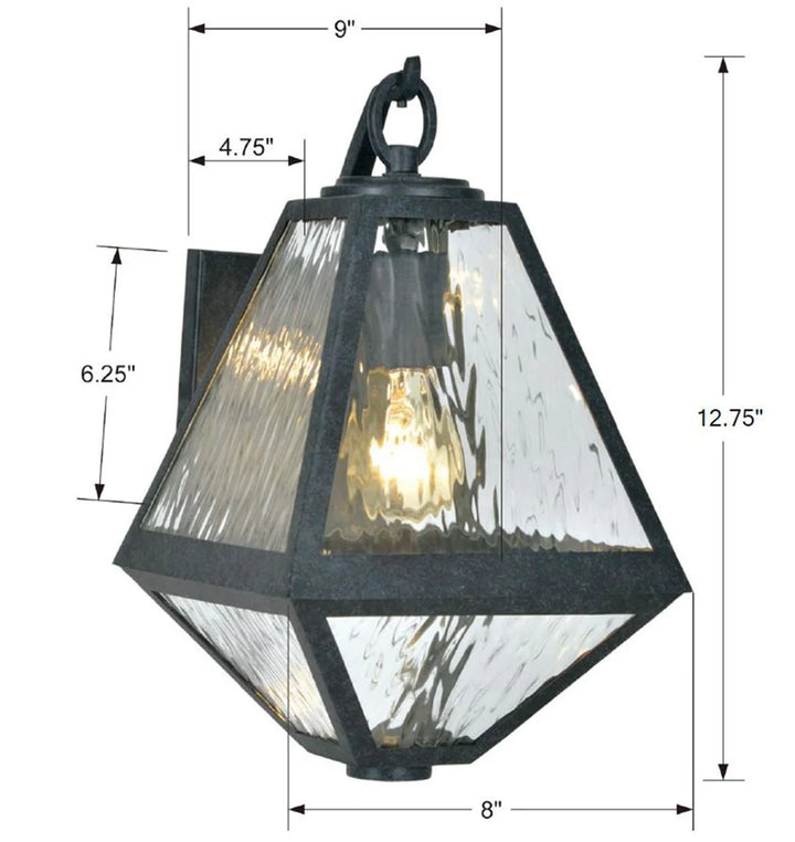 Outdoor Landscape Lighting LED 12V Low Voltage Brian Patrick Flynn Glacier 1 Light Outdoor Sconce 8"x12.75" Stainless Steel and Water Glass Black Charcoal Finish 120V 1 E26 Medium Base LED Bulb Socket for Patio, Garden, Interior and Exterior Walls