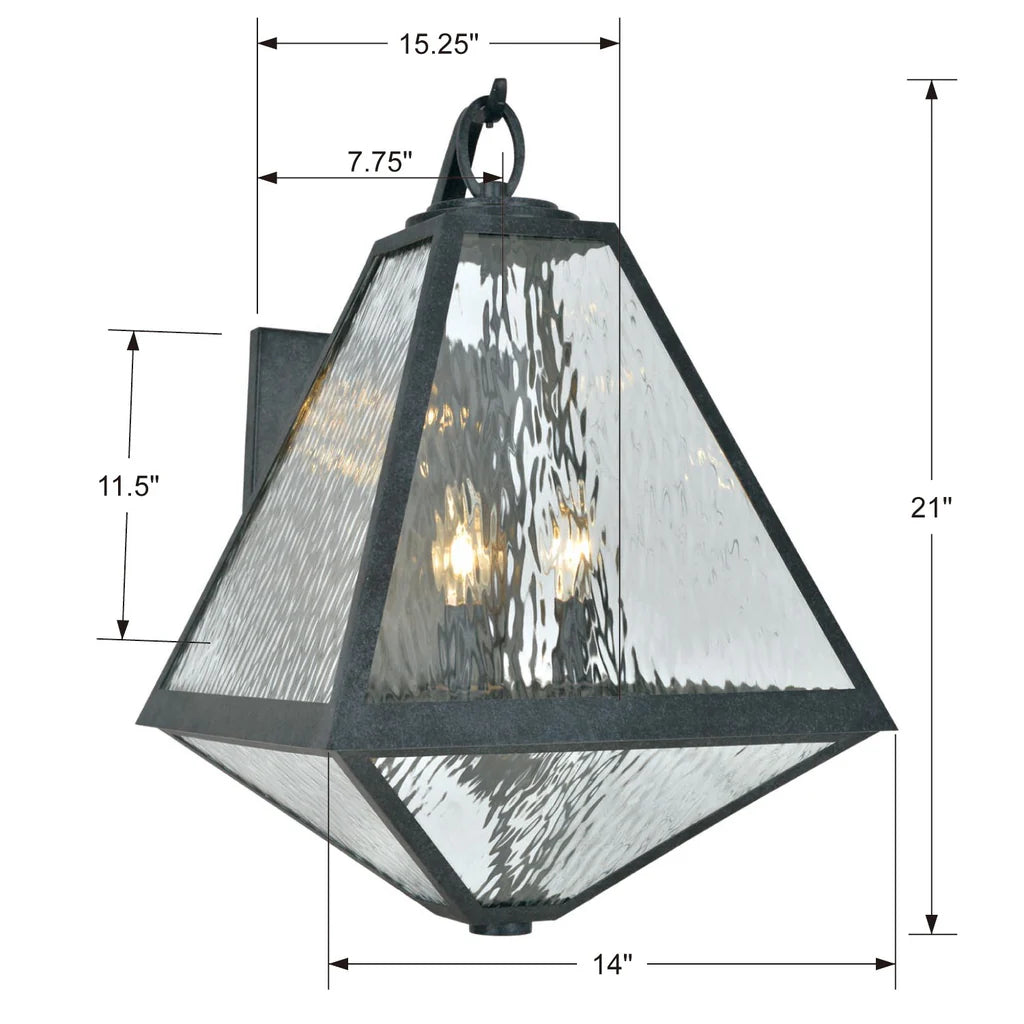 Outdoor Landscape Lighting LED 12V Low Voltage Brian Patrick Flynn Glacier 3 Light Outdoor Sconce 14"x21" Stainless Steel and Water Glass Black Charcoal Finish 120V 3 E12 Candelabra Base LED Bulb Sockets for Patio, Garden, Interior and Exterior Walls