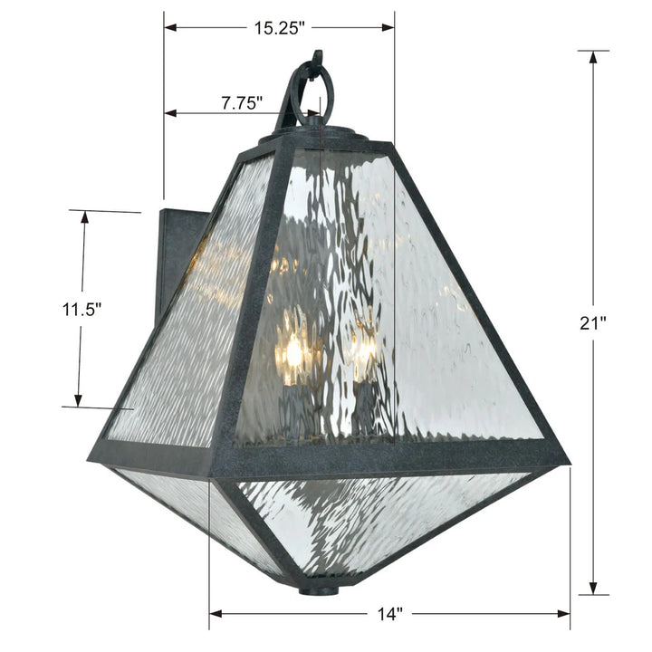 Outdoor Landscape Lighting LED 12V Low Voltage Brian Patrick Flynn Glacier 3 Light Outdoor Sconce 14"x21" Stainless Steel and Water Glass Black Charcoal Finish 120V 3 E12 Candelabra Base LED Bulb Sockets for Patio, Garden, Interior and Exterior Walls