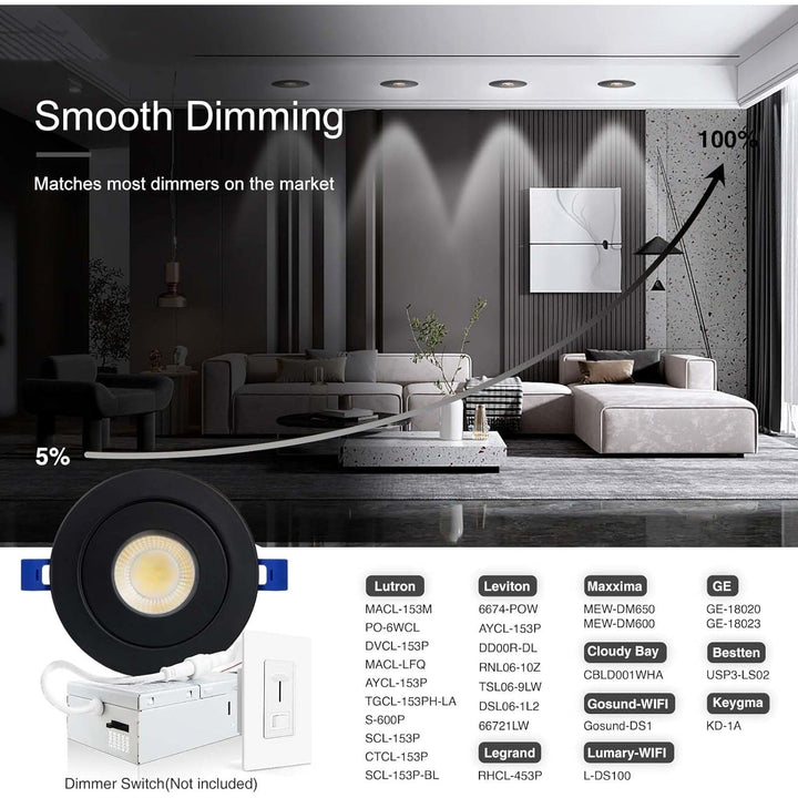 Outdoor Landscape Lighting LED 12V Low Voltage LED Canless Recessed Light 4x/8x/12x Package 9W 4 inch Gimbal 5CCT Dimmable Adjustable Directional Retrofit Eyeball Lighting with Jbox ETL Rated