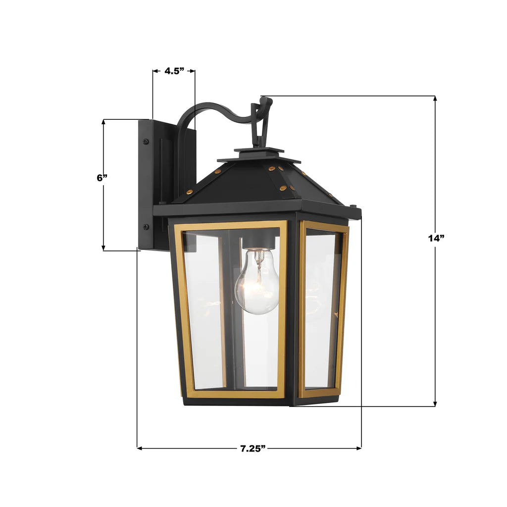 Outdoor Landscape Lighting LED 12V Low Voltage Hawkins 1 Light Outdoor Sconce 7.25"x14" Stainless Steel and Glass Matte Black with Textured Gold Finish 120V E26 LED Bulb Socket for Patio, Garden, Exterior Walls