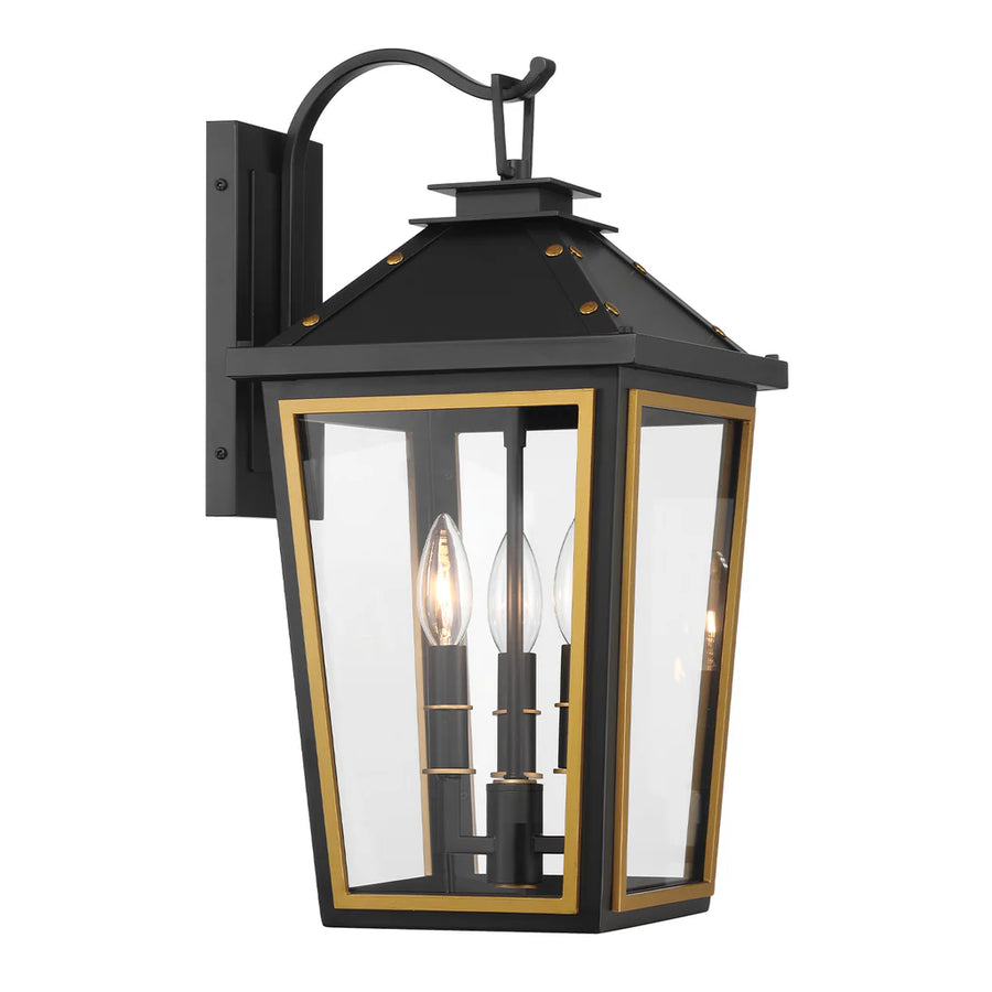 Outdoor Landscape Lighting LED 12V Low Voltage Hawkins 3 Light Outdoor Sconce 9.5"x19.5" Stainless Steel and Glass Matte Black with Textured Gold Finish 120V 3 E12 Candelabra Base LED Bulb Sockets for Patio, Garden, Exterior Walls