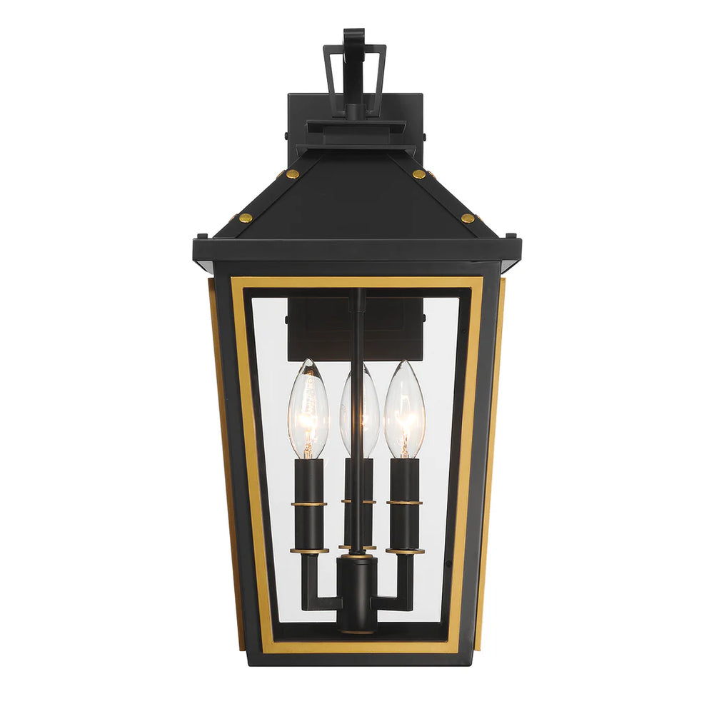 Outdoor Landscape Lighting LED 12V Low Voltage Hawkins 3 Light Outdoor Sconce 9.5"x19.5" Stainless Steel and Glass Matte Black with Textured Gold Finish 120V 3 E12 Candelabra Base LED Bulb Sockets for Patio, Garden, Exterior Walls