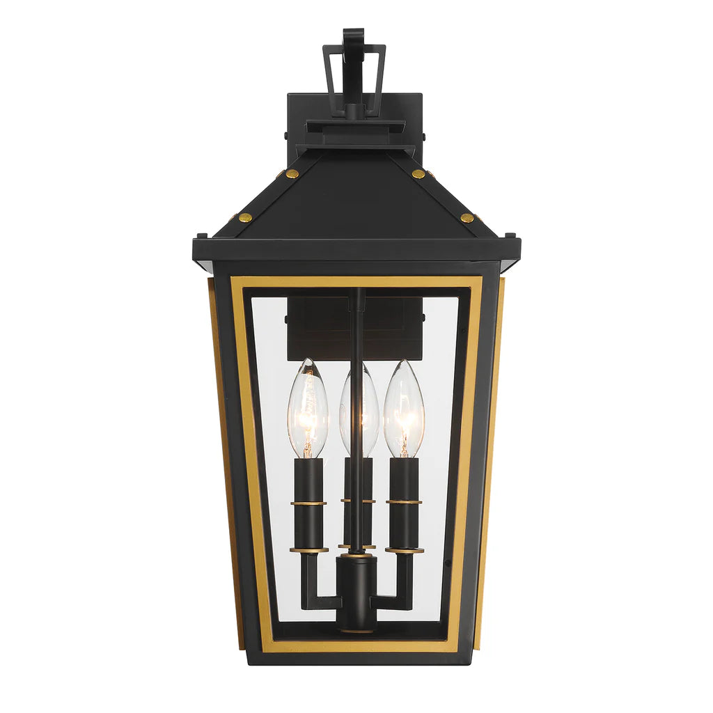 Outdoor Landscape Lighting LED 12V Low Voltage Hawkins 3 Light Outdoor Sconce 9.5"x19.5" Stainless Steel and Glass Matte Black with Textured Gold Finish 120V 3 E12 Candelabra Base LED Bulb Sockets for Patio, Garden, Exterior Walls