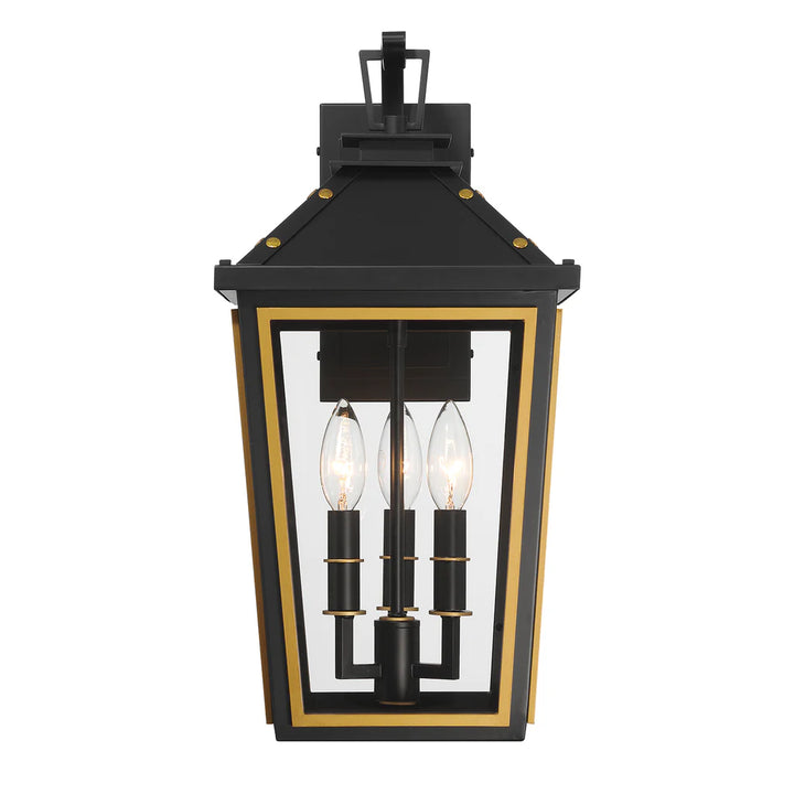 Outdoor Landscape Lighting LED 12V Low Voltage Hawkins 3 Light Outdoor Sconce 9.5"x19.5" Stainless Steel and Glass Matte Black with Textured Gold Finish 120V 3 E12 Candelabra Base LED Bulb Sockets for Patio, Garden, Exterior Walls