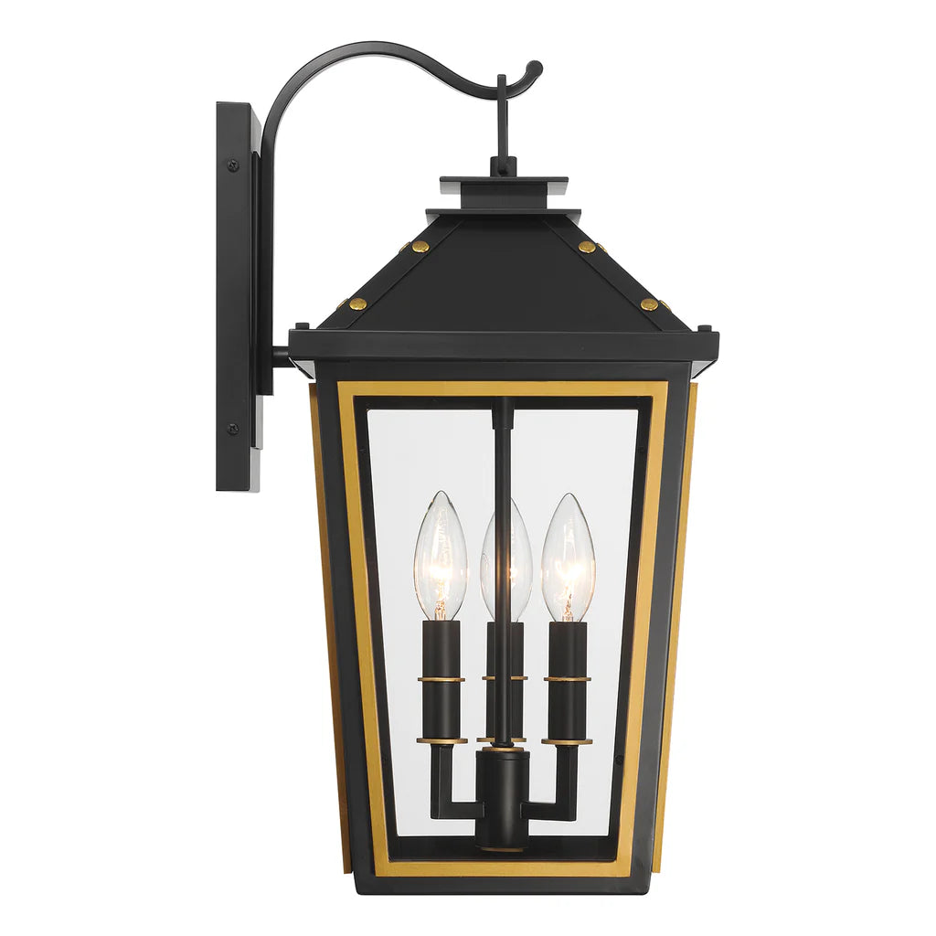 Outdoor Landscape Lighting LED 12V Low Voltage Hawkins 3 Light Outdoor Sconce 9.5"x19.5" Stainless Steel and Glass Matte Black with Textured Gold Finish 120V 3 E12 Candelabra Base LED Bulb Sockets for Patio, Garden, Exterior Walls