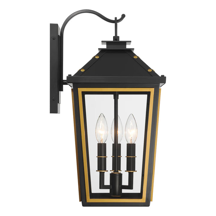 Outdoor Landscape Lighting LED 12V Low Voltage Hawkins 3 Light Outdoor Sconce 9.5"x19.5" Stainless Steel and Glass Matte Black with Textured Gold Finish 120V 3 E12 Candelabra Base LED Bulb Sockets for Patio, Garden, Exterior Walls