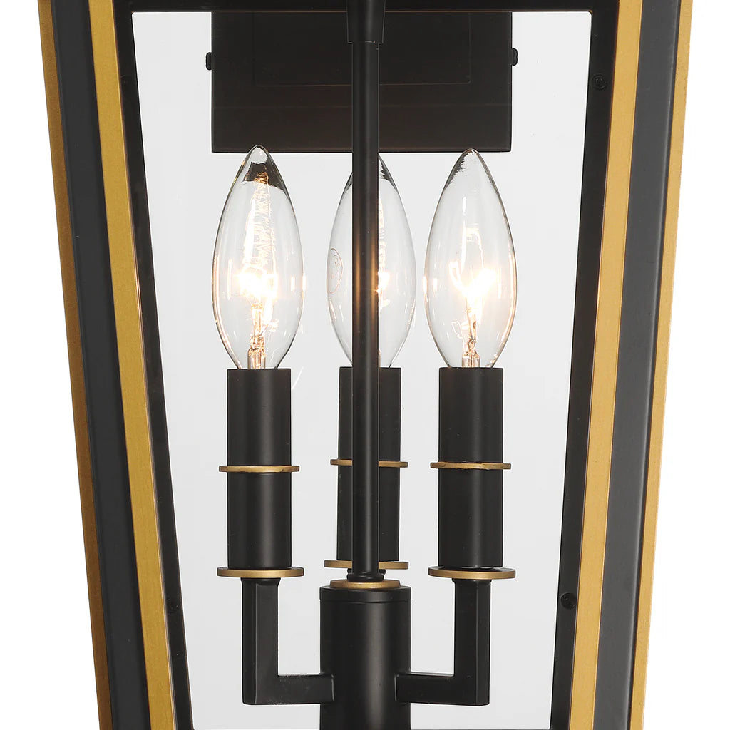 Outdoor Landscape Lighting LED 12V Low Voltage Hawkins 3 Light Outdoor Sconce 9.5"x19.5" Stainless Steel and Glass Matte Black with Textured Gold Finish 120V 3 E12 Candelabra Base LED Bulb Sockets for Patio, Garden, Exterior Walls
