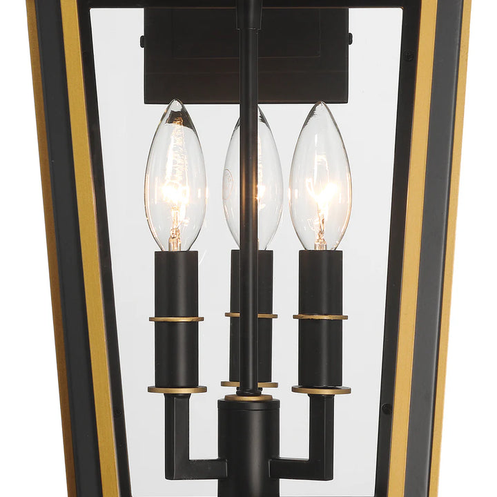 Outdoor Landscape Lighting LED 12V Low Voltage Hawkins 3 Light Outdoor Sconce 9.5"x19.5" Stainless Steel and Glass Matte Black with Textured Gold Finish 120V 3 E12 Candelabra Base LED Bulb Sockets for Patio, Garden, Exterior Walls