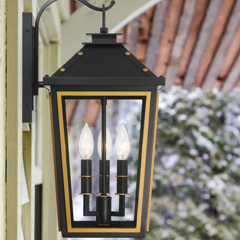 Outdoor Landscape Lighting LED 12V Low Voltage Hawkins 3 Light Outdoor Sconce 9.5"x19.5" Stainless Steel and Glass Matte Black with Textured Gold Finish 120V 3 E12 Candelabra Base LED Bulb Sockets for Patio, Garden, Exterior Walls
