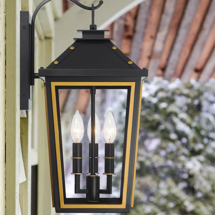 Outdoor Landscape Lighting LED 12V Low Voltage Hawkins 3 Light Outdoor Sconce 9.5"x19.5" Stainless Steel and Glass Matte Black with Textured Gold Finish 120V 3 E12 Candelabra Base LED Bulb Sockets for Patio, Garden, Exterior Walls