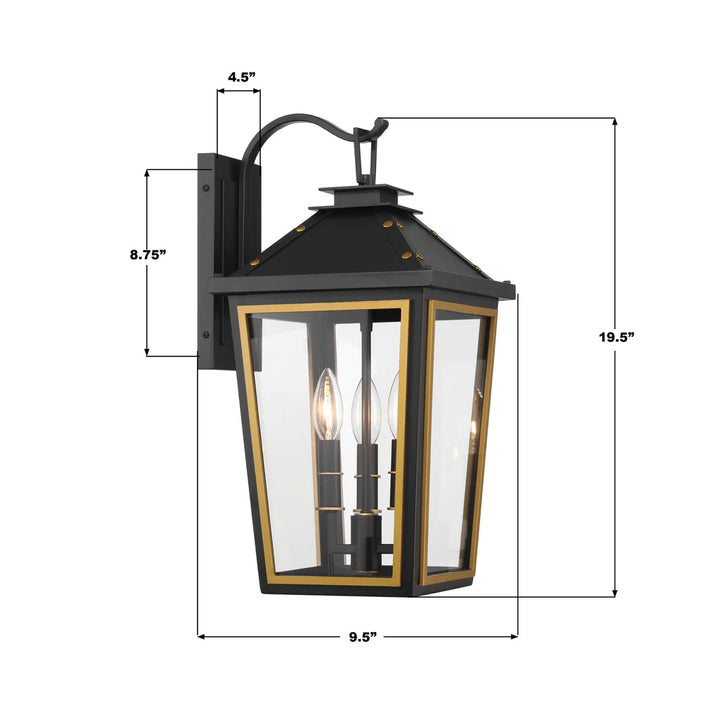 Outdoor Landscape Lighting LED 12V Low Voltage Hawkins 3 Light Outdoor Sconce 9.5"x19.5" Stainless Steel and Glass Matte Black with Textured Gold Finish 120V 3 E12 Candelabra Base LED Bulb Sockets for Patio, Garden, Exterior Walls