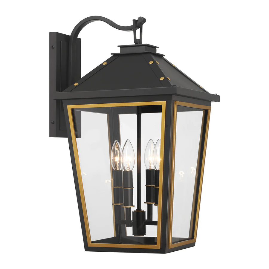 Outdoor Landscape Lighting LED 12V Low Voltage Hawkins 4 Light Outdoor Sconce 12"x22.5" Stainless Steel and Glass Matte Black with Textured Gold Finish 120V 4 E12 Candelabra Base LED Bulb Sockets for Patio, Garden, Exterior Walls