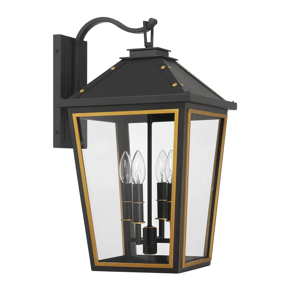 Outdoor Landscape Lighting LED 12V Low Voltage Hawkins 4 Light Outdoor Sconce 12"x22.5" Stainless Steel and Glass Matte Black with Textured Gold Finish 120V 4 E12 Candelabra Base LED Bulb Sockets for Patio, Garden, Exterior Walls