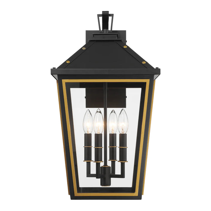 Outdoor Landscape Lighting LED 12V Low Voltage Hawkins 4 Light Outdoor Sconce 12"x22.5" Stainless Steel and Glass Matte Black with Textured Gold Finish 120V 4 E12 Candelabra Base LED Bulb Sockets for Patio, Garden, Exterior Walls