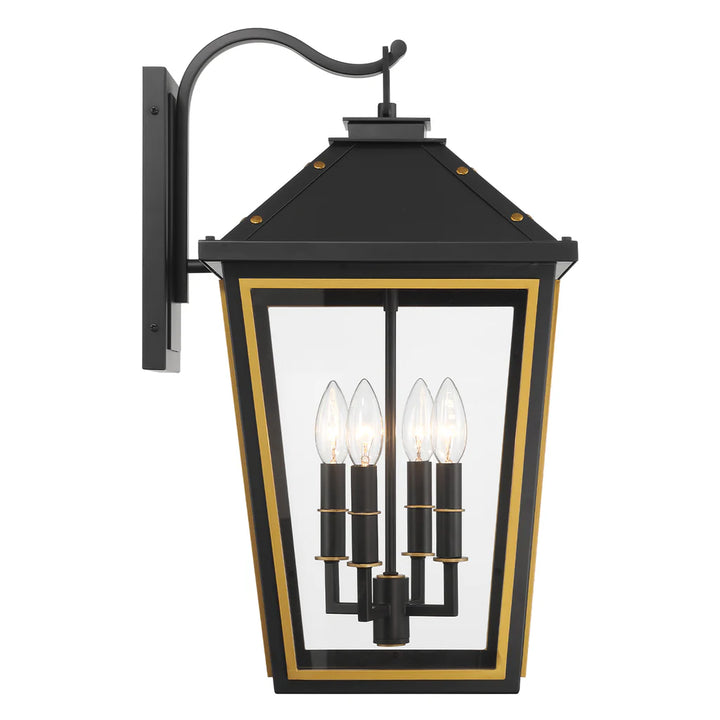 Outdoor Landscape Lighting LED 12V Low Voltage Hawkins 4 Light Outdoor Sconce 12"x22.5" Stainless Steel and Glass Matte Black with Textured Gold Finish 120V 4 E12 Candelabra Base LED Bulb Sockets for Patio, Garden, Exterior Walls