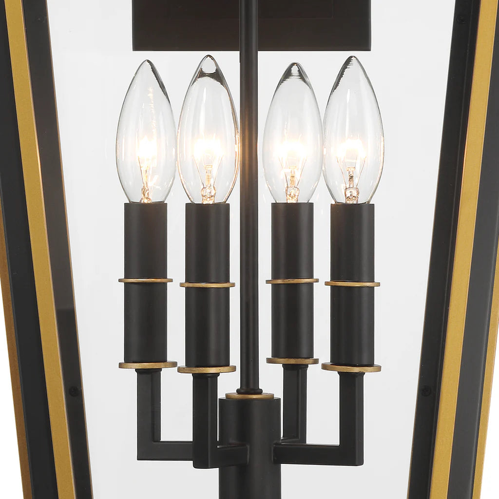 Outdoor Landscape Lighting LED 12V Low Voltage Hawkins 4 Light Outdoor Sconce 12"x22.5" Stainless Steel and Glass Matte Black with Textured Gold Finish 120V 4 E12 Candelabra Base LED Bulb Sockets for Patio, Garden, Exterior Walls