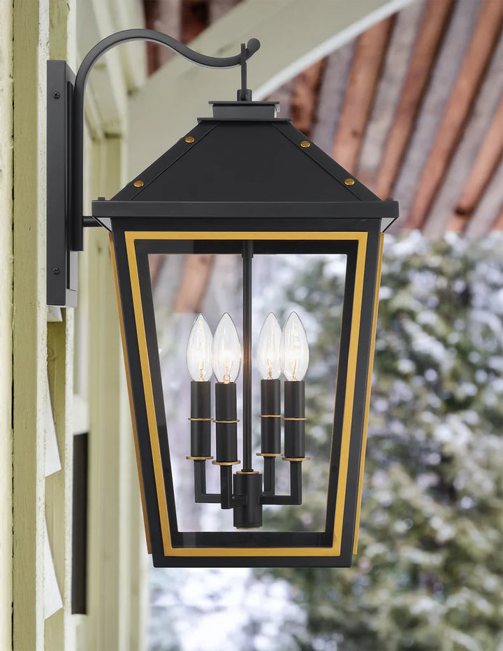 Outdoor Landscape Lighting LED 12V Low Voltage Hawkins 4 Light Outdoor Sconce 12"x22.5" Stainless Steel and Glass Matte Black with Textured Gold Finish 120V 4 E12 Candelabra Base LED Bulb Sockets for Patio, Garden, Exterior Walls