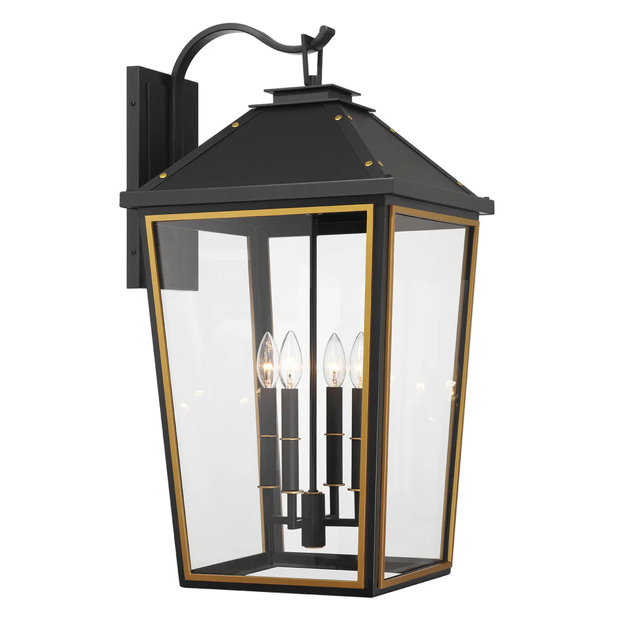 Outdoor Landscape Lighting LED 12V Low Voltage Hawkins 4 Light Outdoor Sconce 15"x29.75" Stainless Steel and Glass Matte Black with Textured Gold Finish 120V 4 E12 Candelabra Base LED Bulb Sockets for Patio, Garden, Exterior Walls