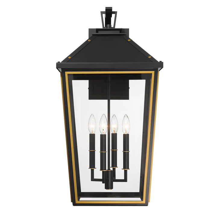Outdoor Landscape Lighting LED 12V Low Voltage Hawkins 4 Light Outdoor Sconce 15"x29.75" Stainless Steel and Glass Matte Black with Textured Gold Finish 120V 4 E12 Candelabra Base LED Bulb Sockets for Patio, Garden, Exterior Walls