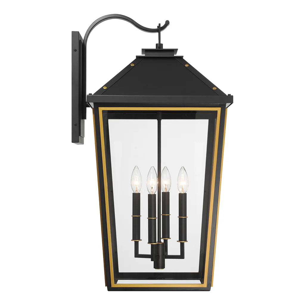 Outdoor Landscape Lighting LED 12V Low Voltage Hawkins 4 Light Outdoor Sconce 15"x29.75" Stainless Steel and Glass Matte Black with Textured Gold Finish 120V 4 E12 Candelabra Base LED Bulb Sockets for Patio, Garden, Exterior Walls