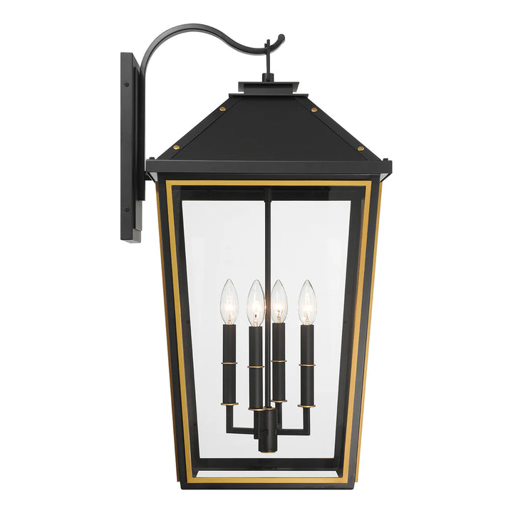 Outdoor Landscape Lighting LED 12V Low Voltage Hawkins 4 Light Outdoor Sconce 15"x29.75" Stainless Steel and Glass Matte Black with Textured Gold Finish 120V 4 E12 Candelabra Base LED Bulb Sockets for Patio, Garden, Exterior Walls