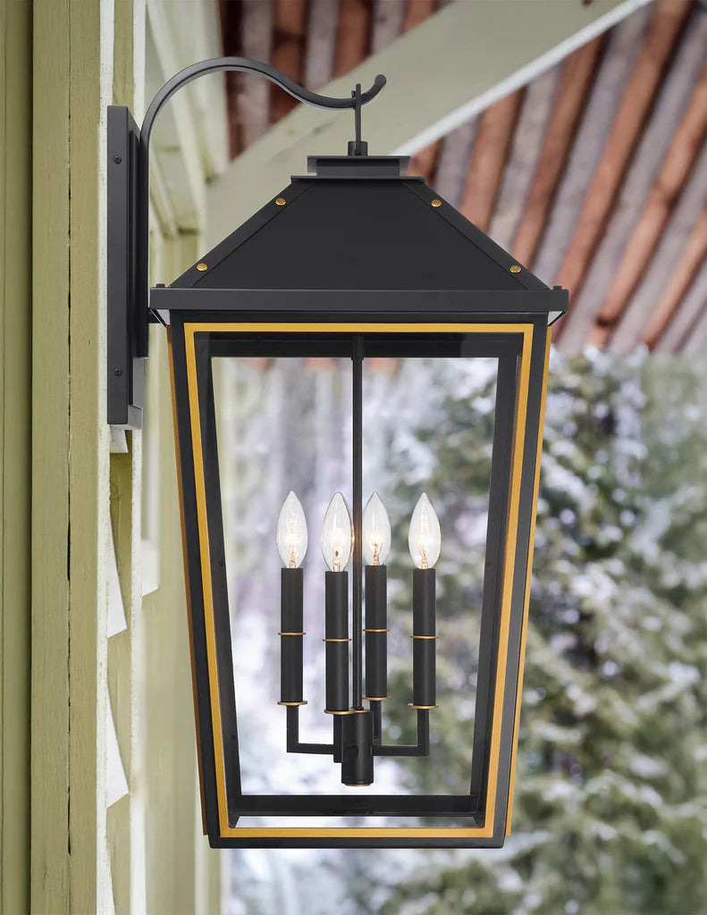 Outdoor Landscape Lighting LED 12V Low Voltage Hawkins 4 Light Outdoor Sconce 15"x29.75" Stainless Steel and Glass Matte Black with Textured Gold Finish 120V 4 E12 Candelabra Base LED Bulb Sockets for Patio, Garden, Exterior Walls