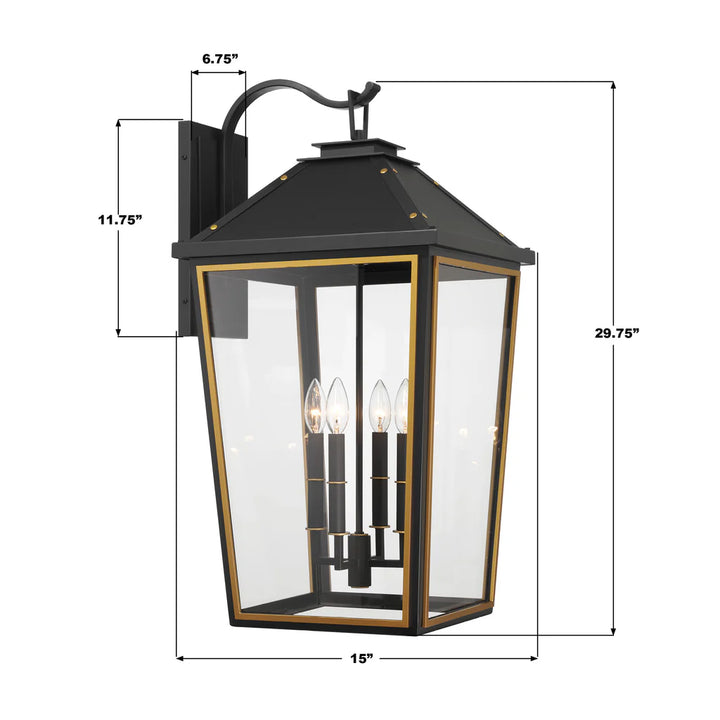 Outdoor Landscape Lighting LED 12V Low Voltage Hawkins 4 Light Outdoor Sconce 15"x29.75" Stainless Steel and Glass Matte Black with Textured Gold Finish 120V 4 E12 Candelabra Base LED Bulb Sockets for Patio, Garden, Exterior Walls