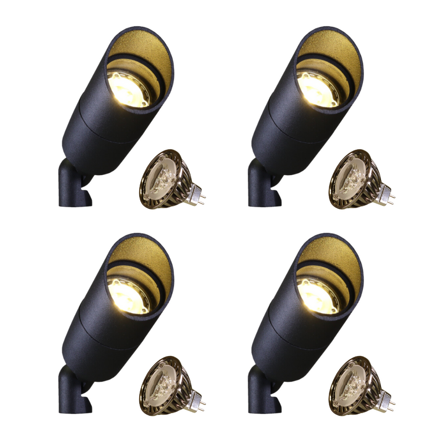 Outdoor Landscape Lighting LED 12V Low Voltage KL105 4x/8x/12x 6W 2700K Package Low Voltage Modern Bullet Spotlight Aluminum Outdoor Lighting 4 Pack Black