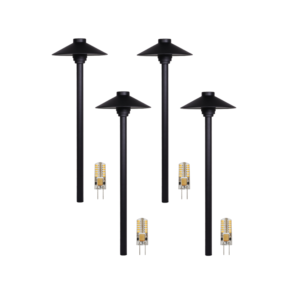 Outdoor Landscape Lighting LED 12V Low Voltage KL309 4x/8x/12x Package 12V G4 3W 2700K LED AC/DC Aluminum Low Voltage Landscape Lighting Large Hat Path Light Black 4 Pack